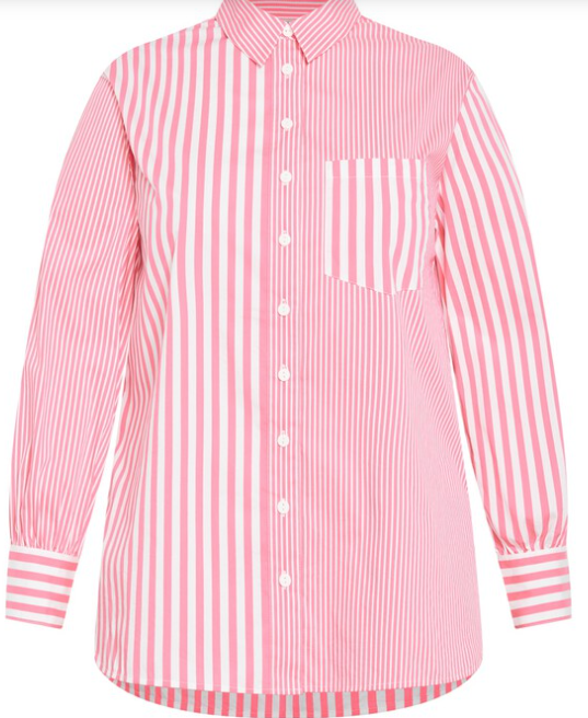AVENUE Shirt Blouse Plus Stripe Blue / Pink