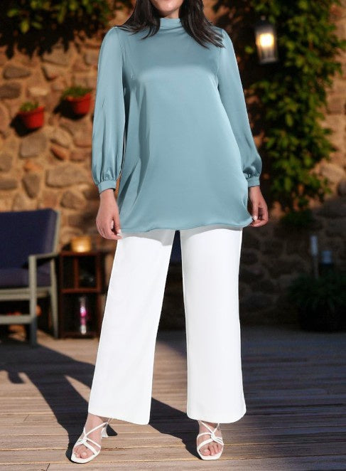 Top Tunic Button Down Grey / Mint Plus Size