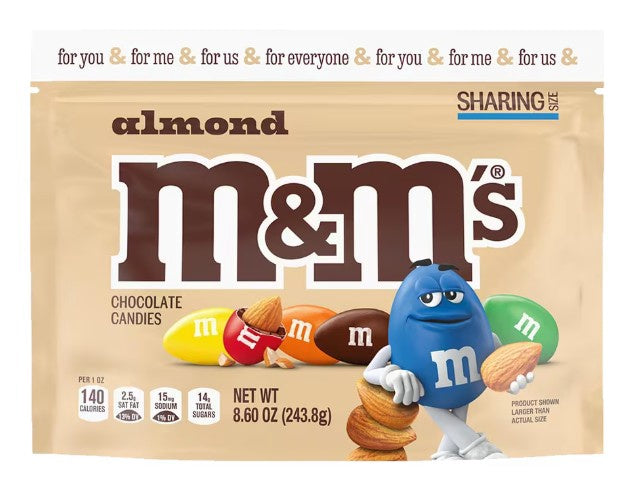 M&M Almond Milk Chocolate Sharing Size 8.60OZ 243.8G