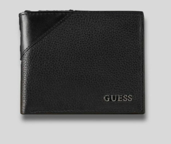 GUESS Wallet Men Bifold Black Leather