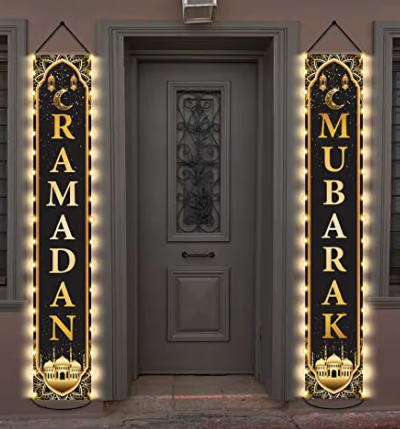 Eid / Ramadan Decor Banner Door Long Hanging Eid Mubarak 2PCS Set Black