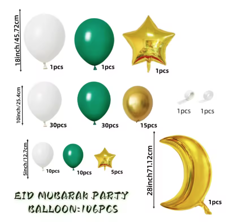 Eid / Ramadan Decor Balloon Set Green & White