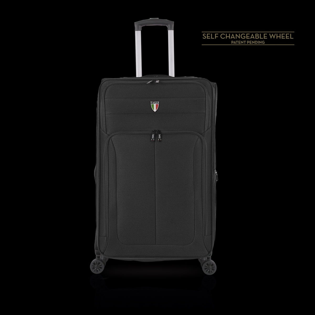 TUCCI ITALY Luggage Suitcase Carry on 18" Diviso T0357-18IN-BLK Fabric 4 Wheel Spinner Black