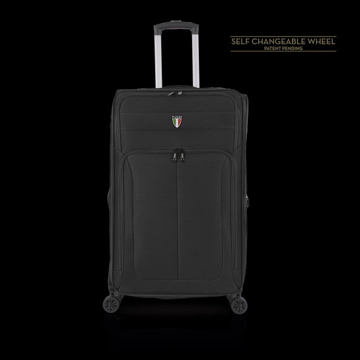 TUCCI ITALY Luggage Suitcase Medium 24" Diviso T0357-24IN-BLK Fabric 4 Wheel Spinner Black