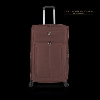 TUCCI ITALY Luggage Suitcase Medium 24" Diviso T0357-24IN-BRN Fabric 4 Wheel Spinner Brown