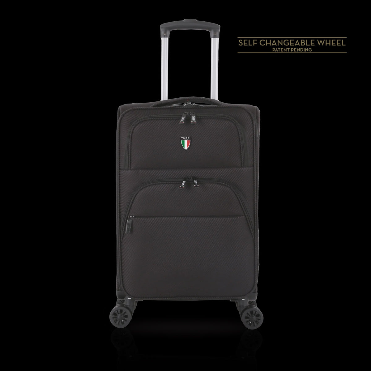 TUCCI ITALY Luggage Suitcase Medium 26" Volo T0360-26IN-BLK Fabric 4 Wheel Spinner Black