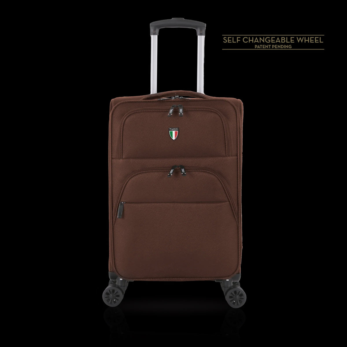 TUCCI ITALY Luggage Suitcase Carry on 20" Volo T0360-20IN-BRN Fabric 4 Wheel Spinner Brown