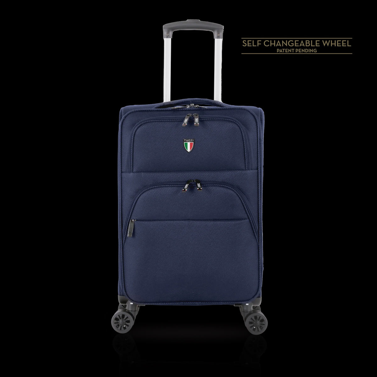 TUCCI ITALY Luggage Suitcase Medium 26" Volo T0360-26IN-NBLU Fabric 4 Wheel Spinner Navy Blue