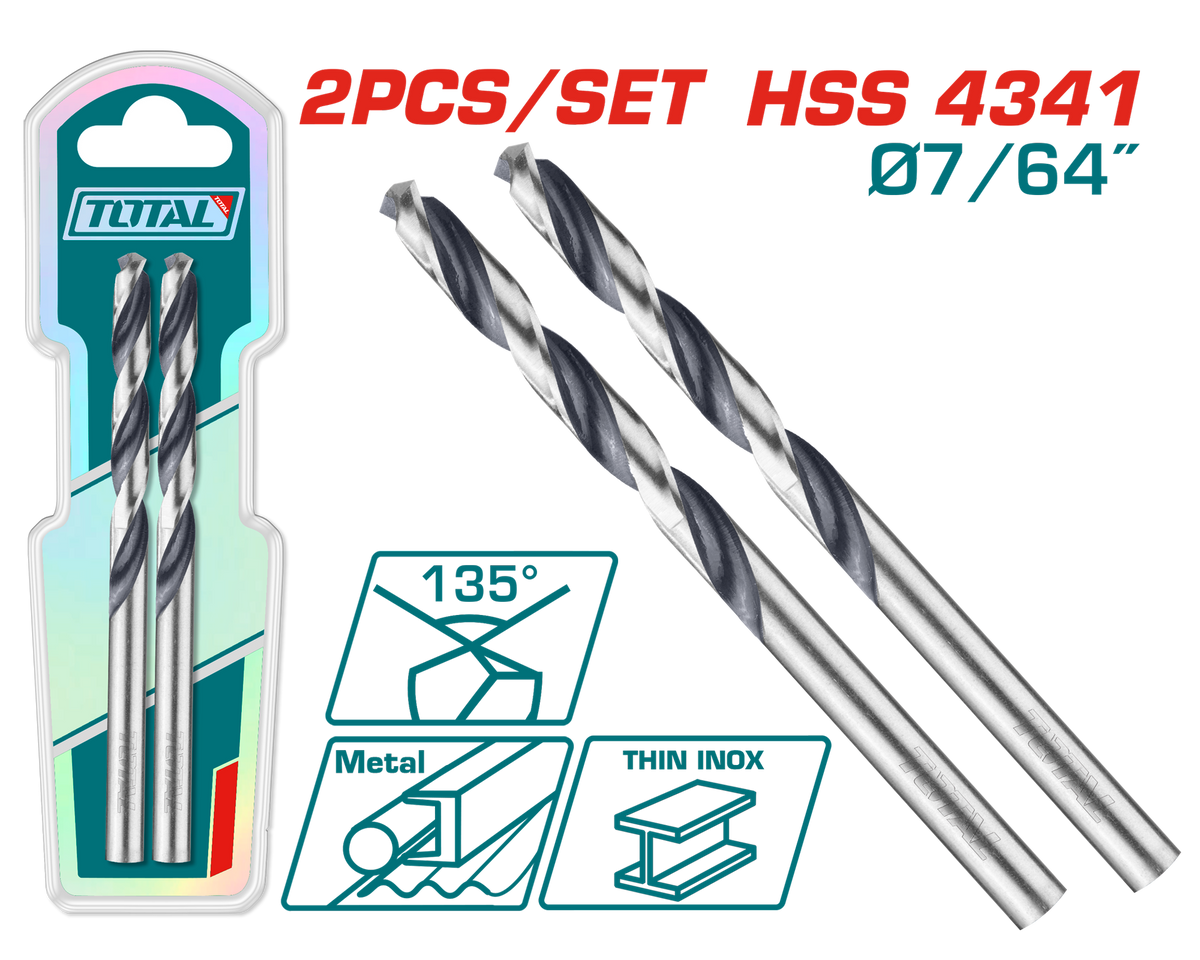 TOTAL Drill Bit 7/64" 2PCS Set TAC1206474 Metal Hss