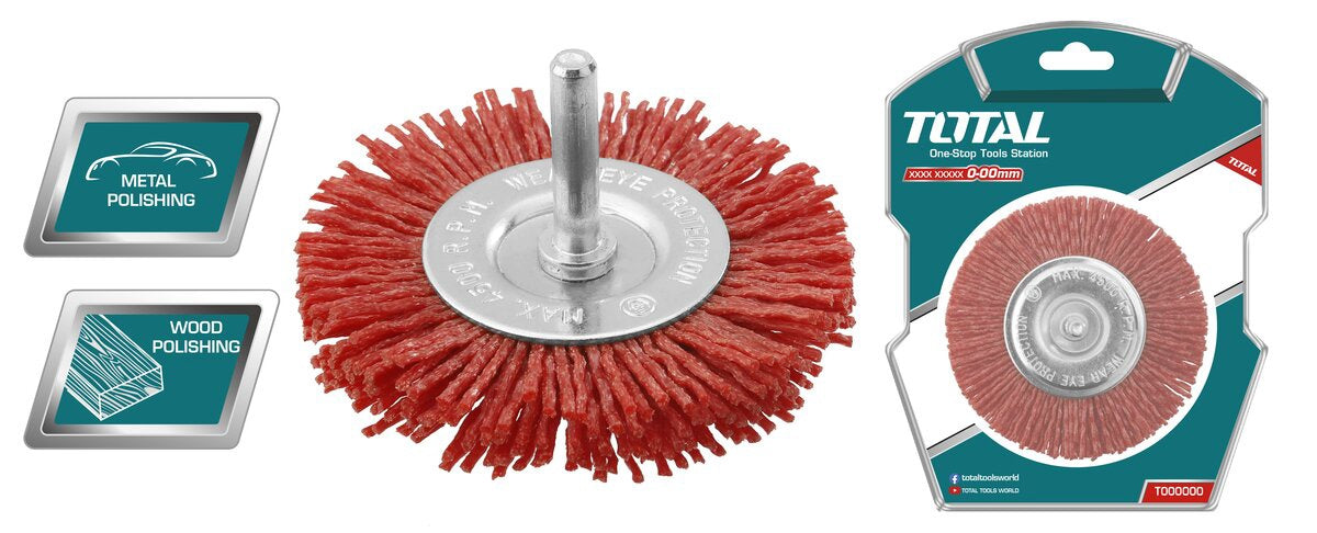 TOTAL Wire Nylon Brush Wheel 3" TAC34035 with Shank