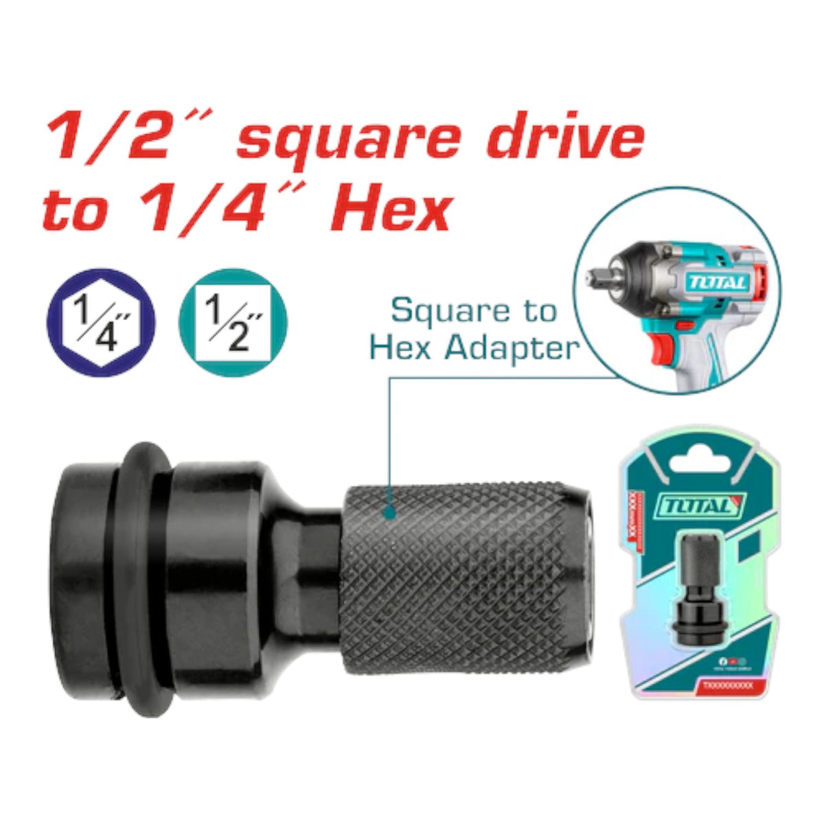 TOTAL Adapter Square to Hex TAC60501 1/2" – 1/4"