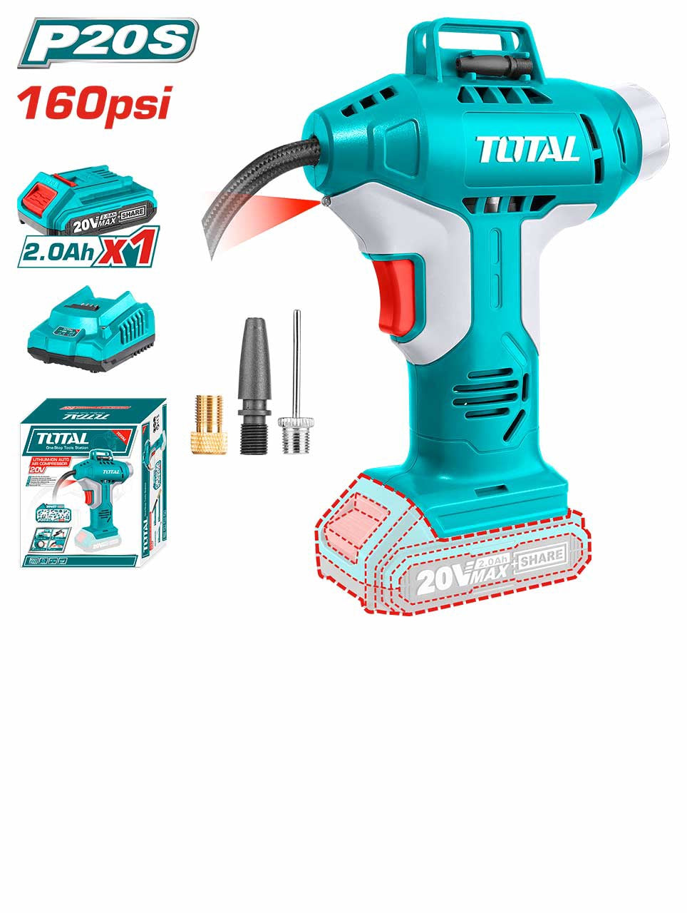TOTAL Air Compressor Auto UTACLI20011 20V LITHIUM-ION