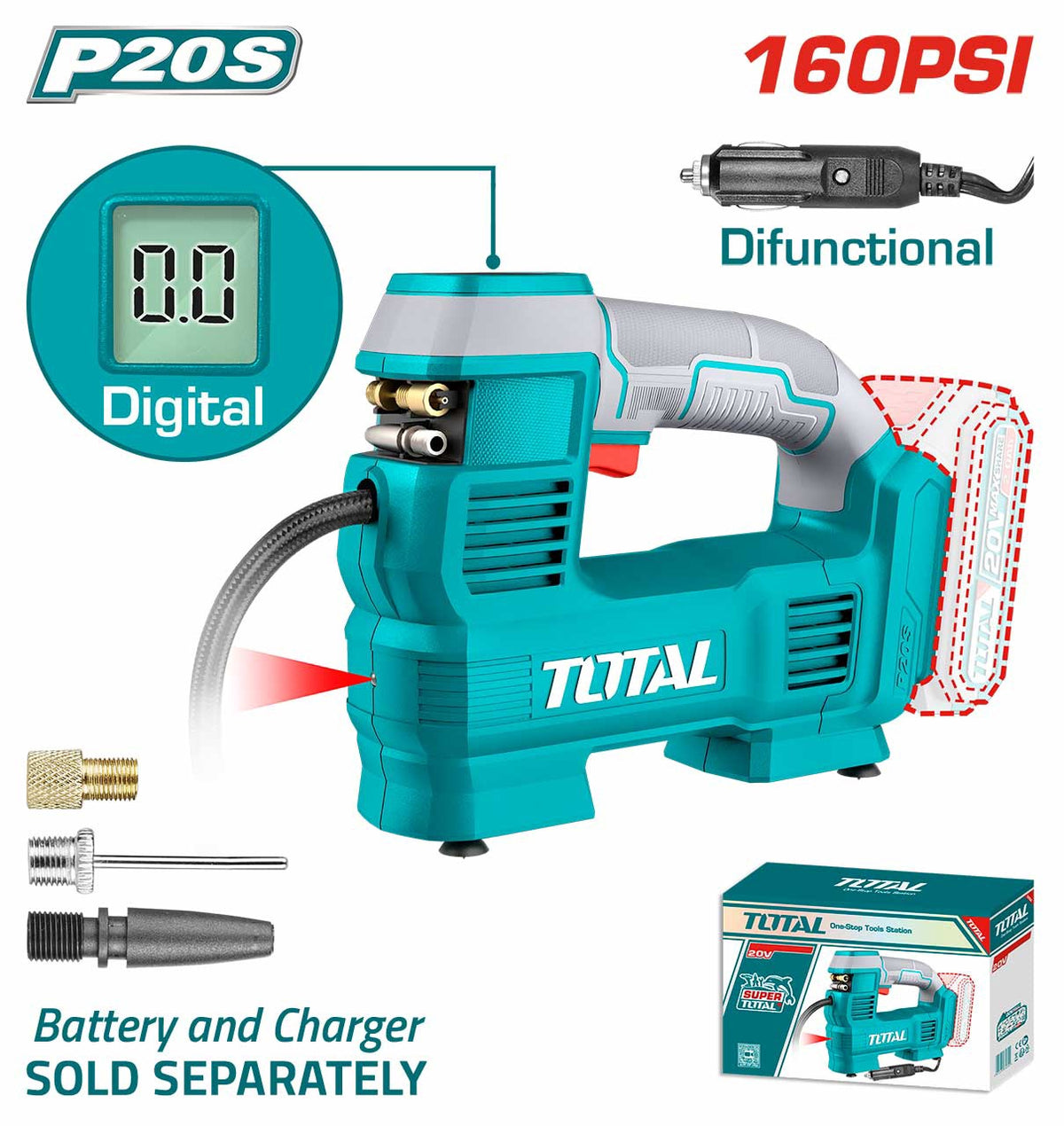 TOTAL Air Compressor Auto TACLI2012 20V LITHIUM-ION