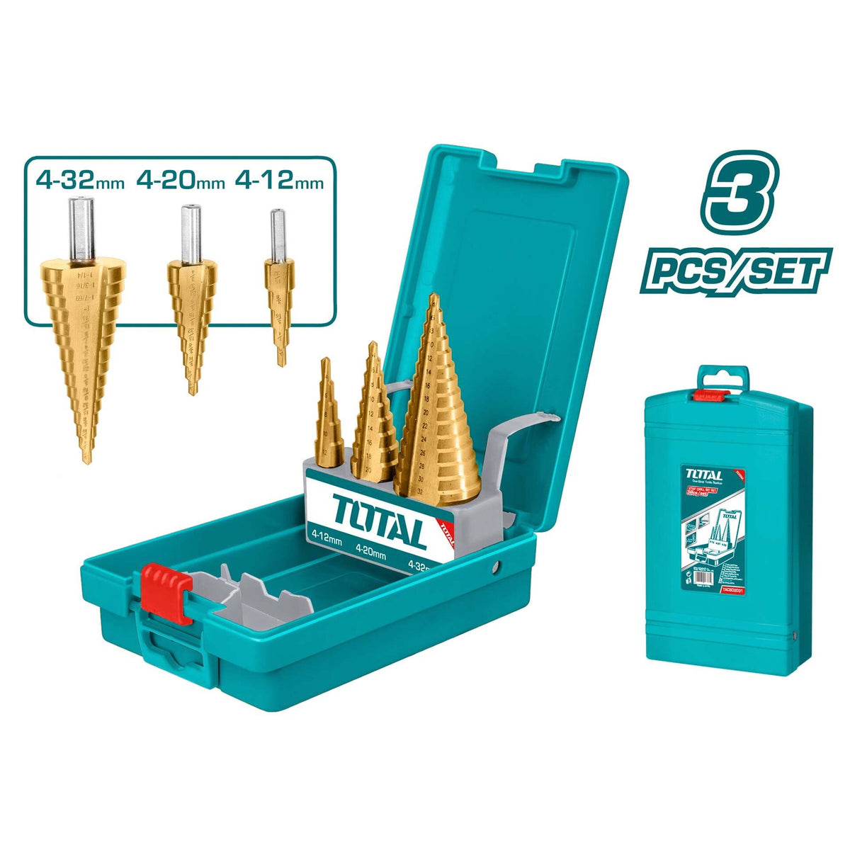 TOTAL Drill Step Cone Bit Set 3PCS TACSD2031