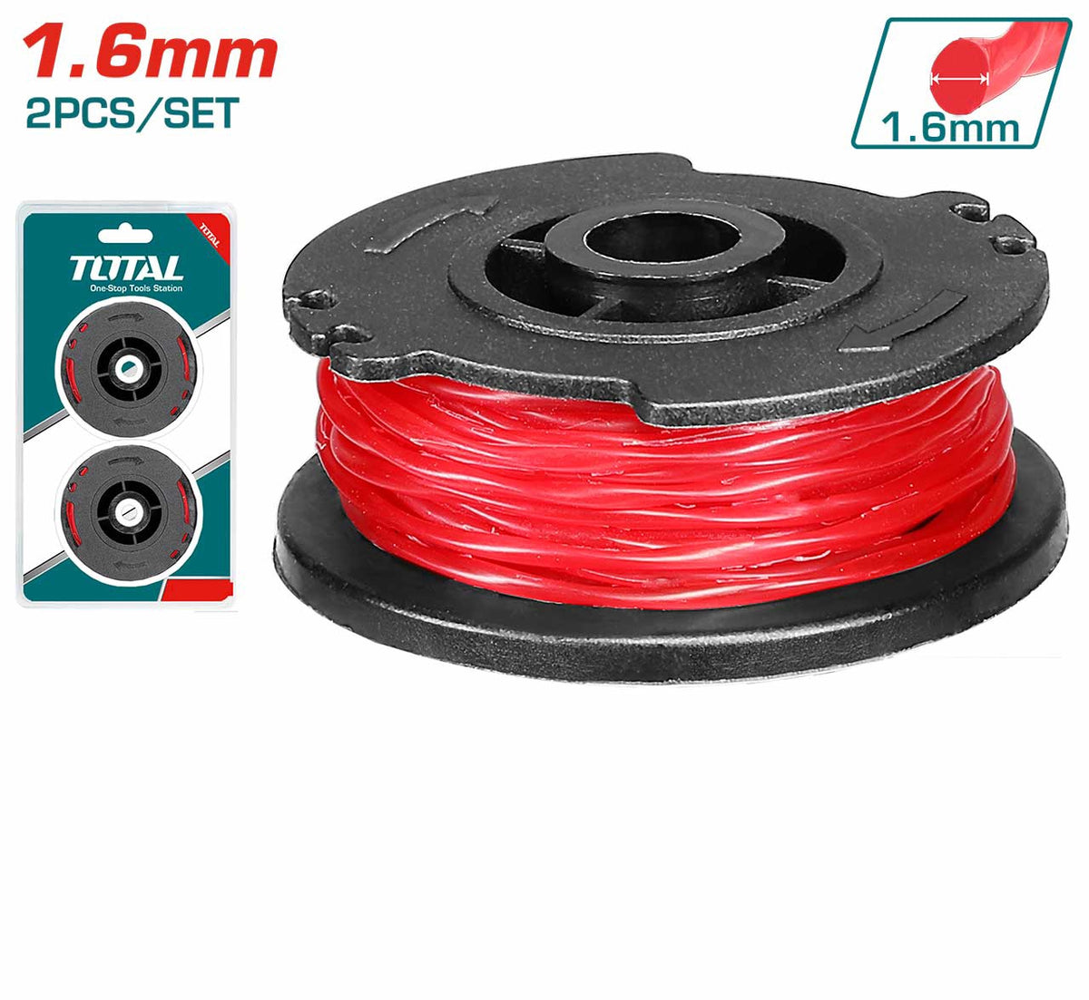TOTAL Grass Trimmer Brush Cutter Line Spool Cord 5M 1.6MM TALS1601 2 Pack