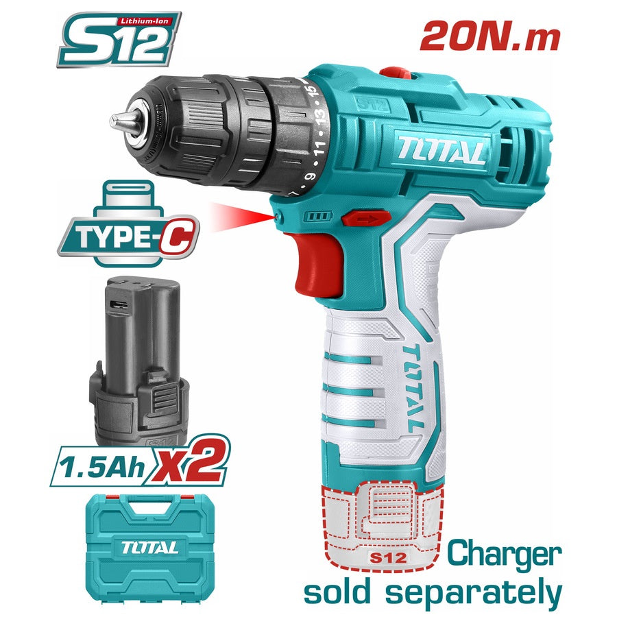 TOTAL Drill Gun TDLI12328 12V Lithium Ion 1.5AH