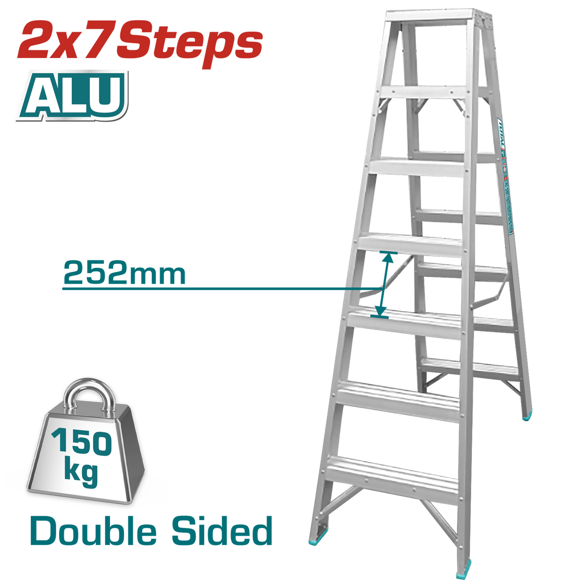 TOTAL Ladder 7 Step Aluminium THLAD01071 Double Side