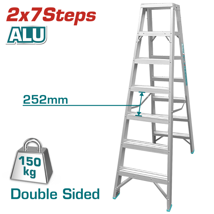 TOTAL Ladder 7 Step Aluminium THLAD01071 Double Side