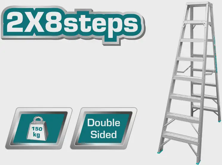 TOTAL Ladder 8 Step Aluminium THLAD01081 Double Side