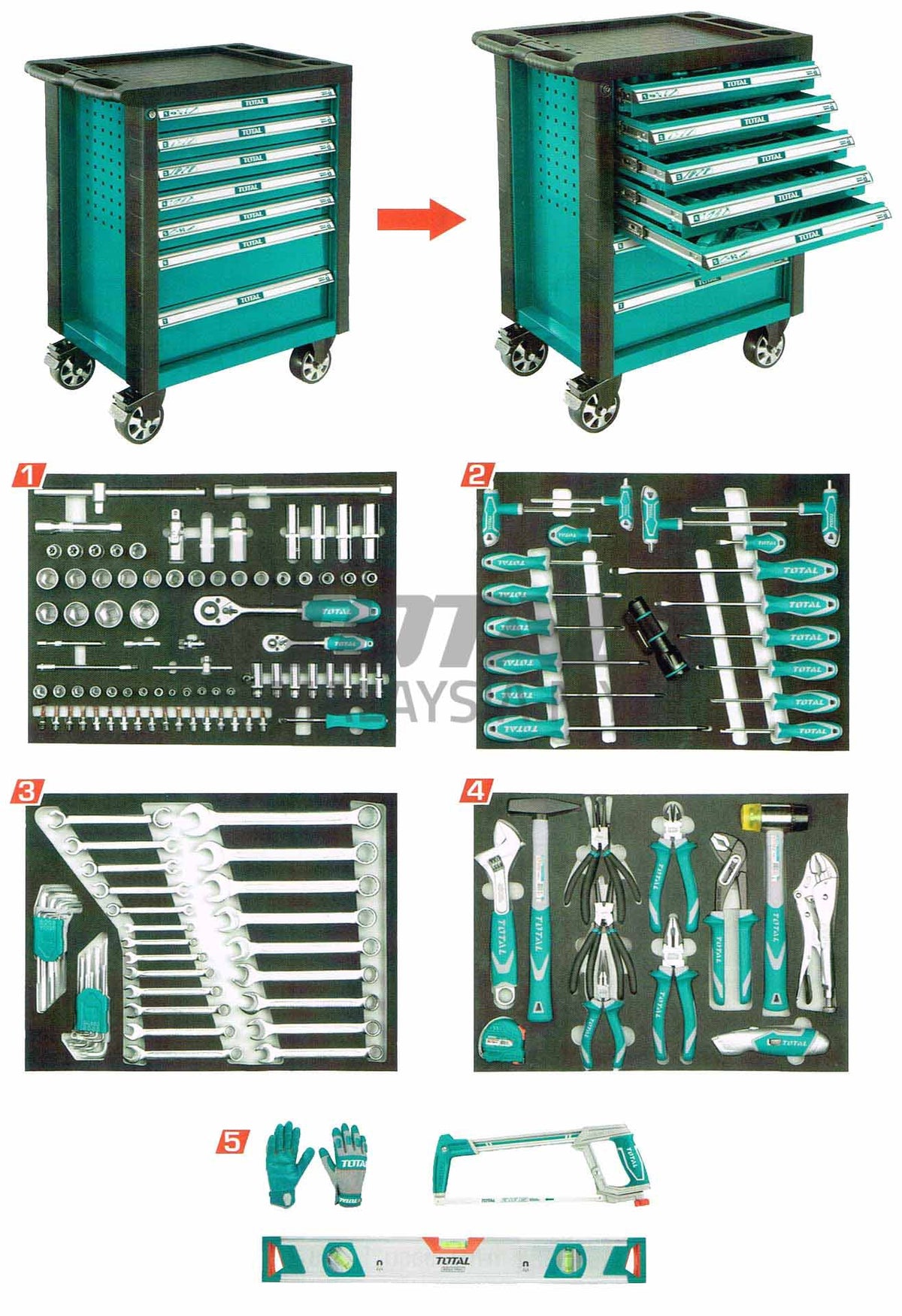 TOTAL Tool Set Chest 162PCS THPTCS71621