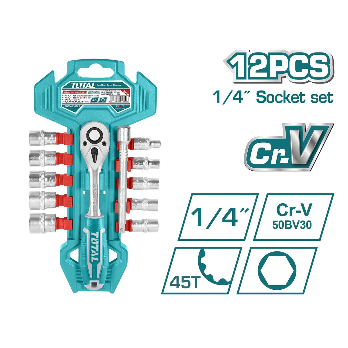 TOTAL Socket Set 12PCS THT14114126 1/4"
