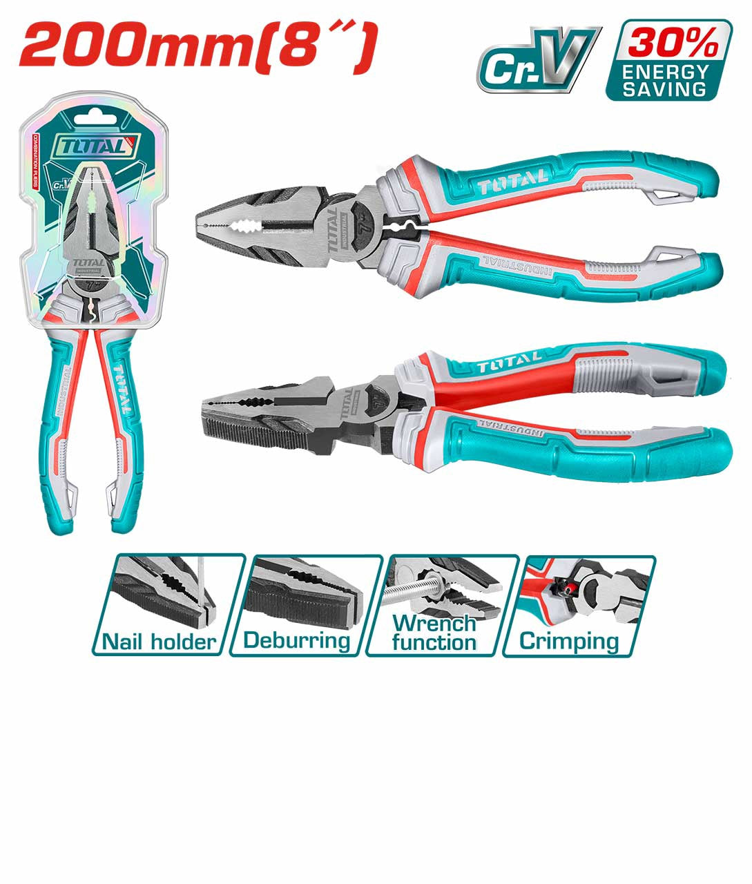 TOTAL Pliers 8" Combination THT210806S High Leverage