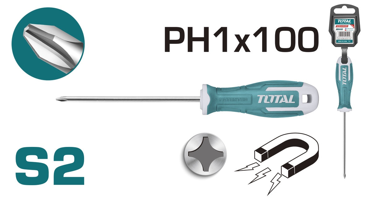 TOTAL Screwdriver PH1 X 100MM Star THT26PH1100 Phillips