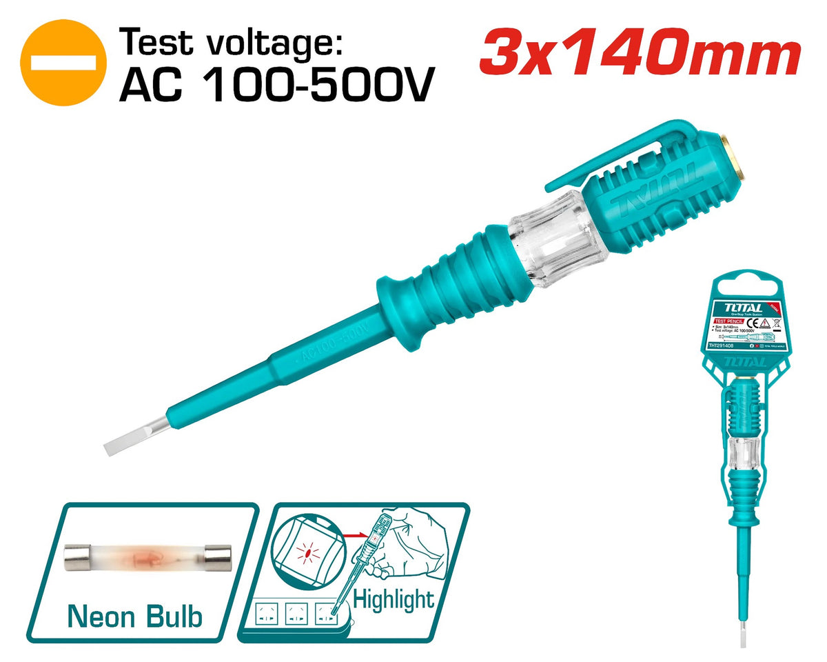 TOTAL Tester Screwdriver Flat THT291408 140MM Test Pencil