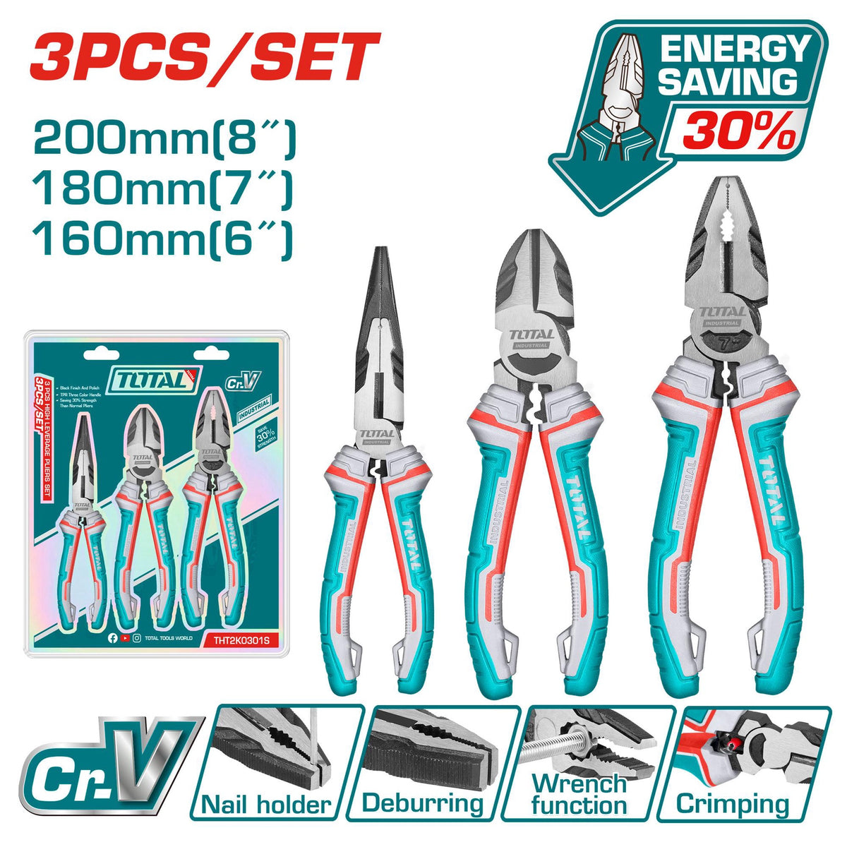 TOTAL Pliers 3PCS Combination THT2K0301S High Leverage