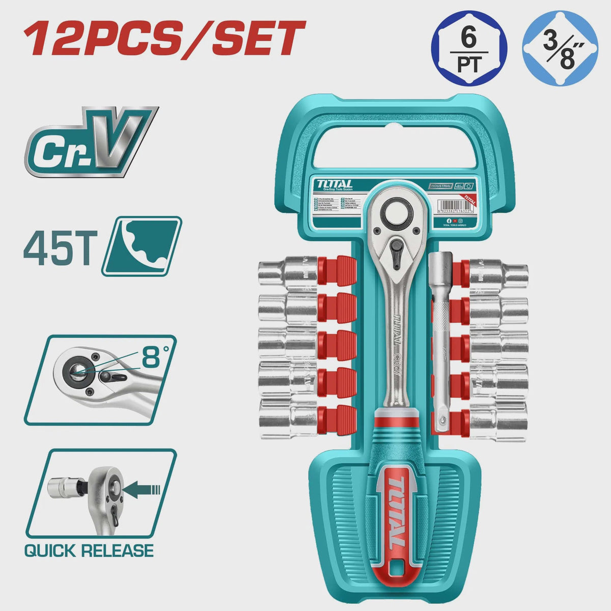TOTAL Socket Set 12PCS THT381121 3/8"