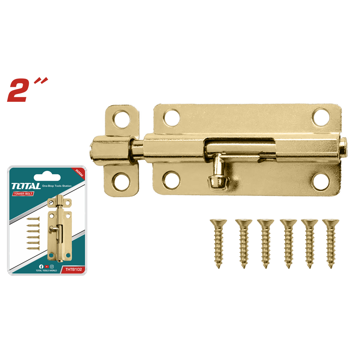 TOTAL Tower Bolt 2" Brass THTB102