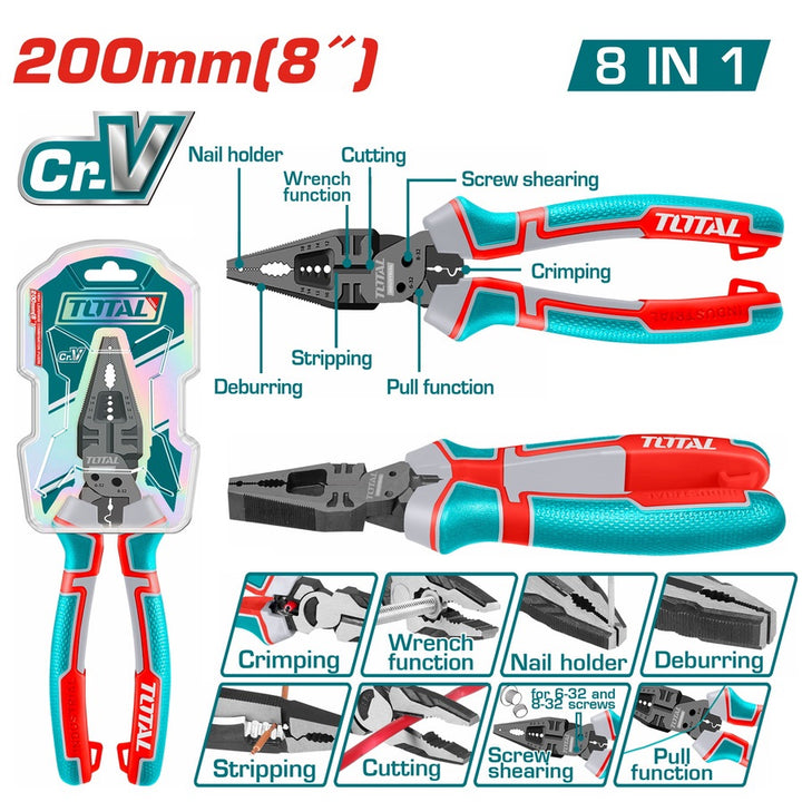 TOTAL Pliers 8" Combination THTMF186 8-IN-1 MULTI-FUNCTION