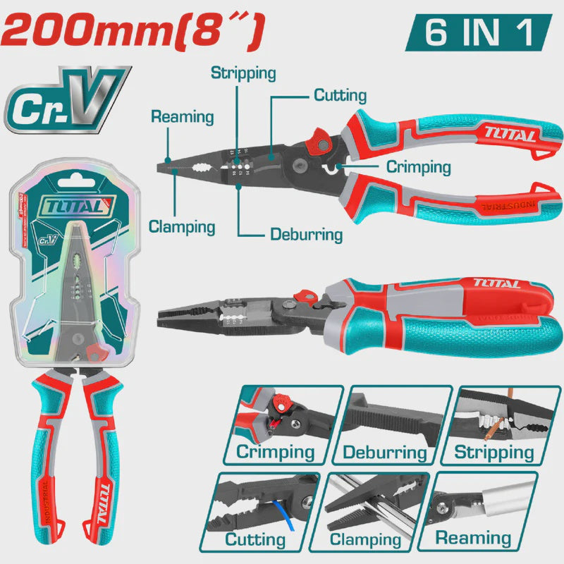 TOTAL Pliers 8" Long Nose THTMF286 Multifunction