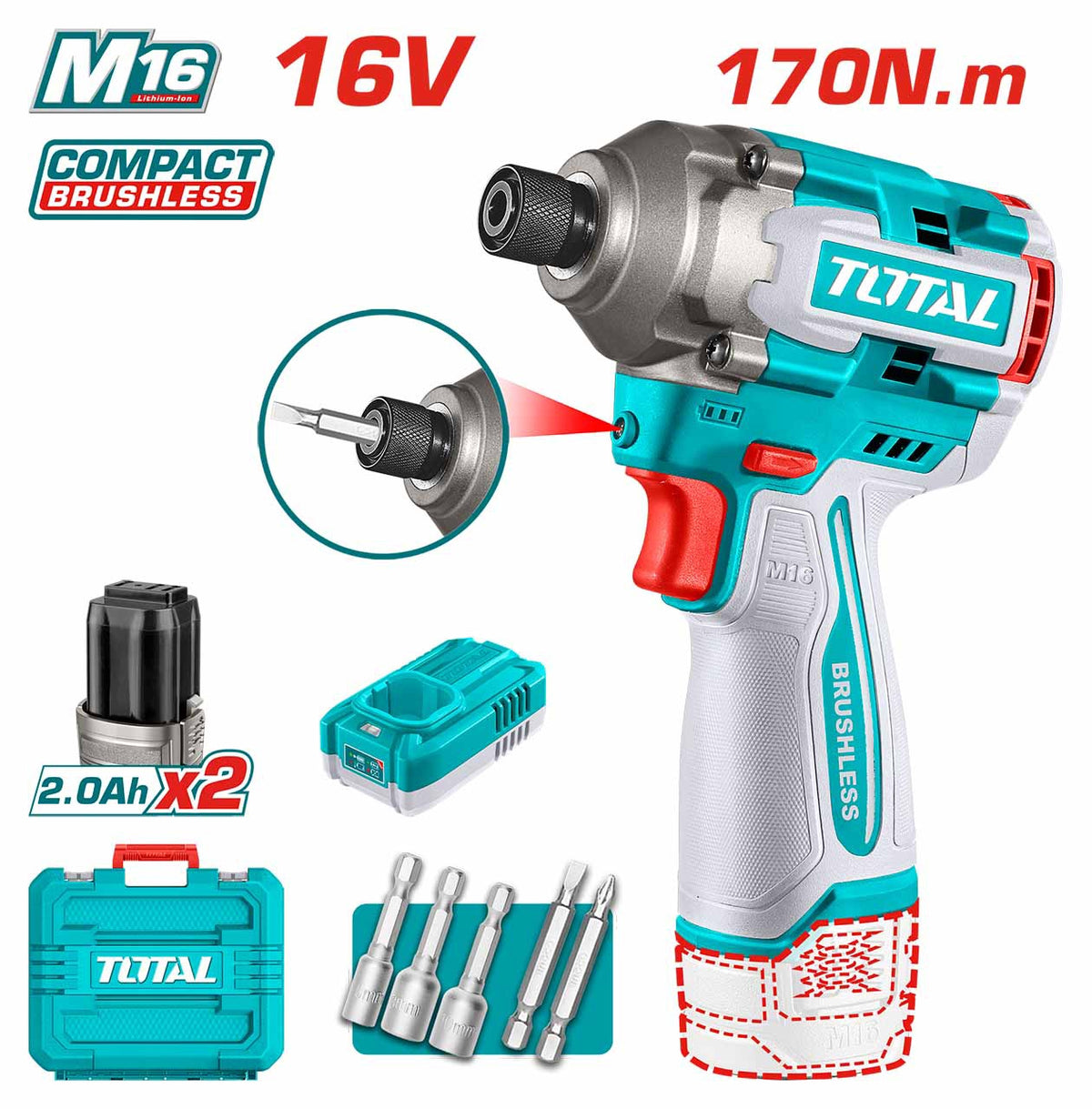 TOTAL Drill Gun UTIRLI16178 Cordless Impact Driver 16V