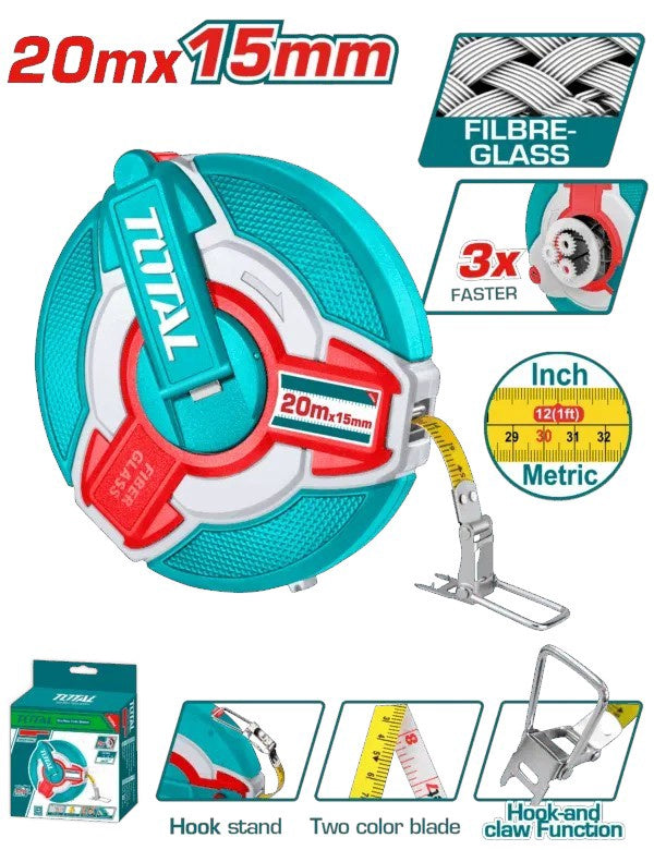 TOTAL Measuring Tape 20M TMTF18206 Fibreglass