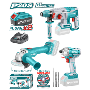 TOTAL Drill Gun + Angle Grinder 3PCS Combo Kit UTOSLI2301515 20V Lithium Ion 4AH