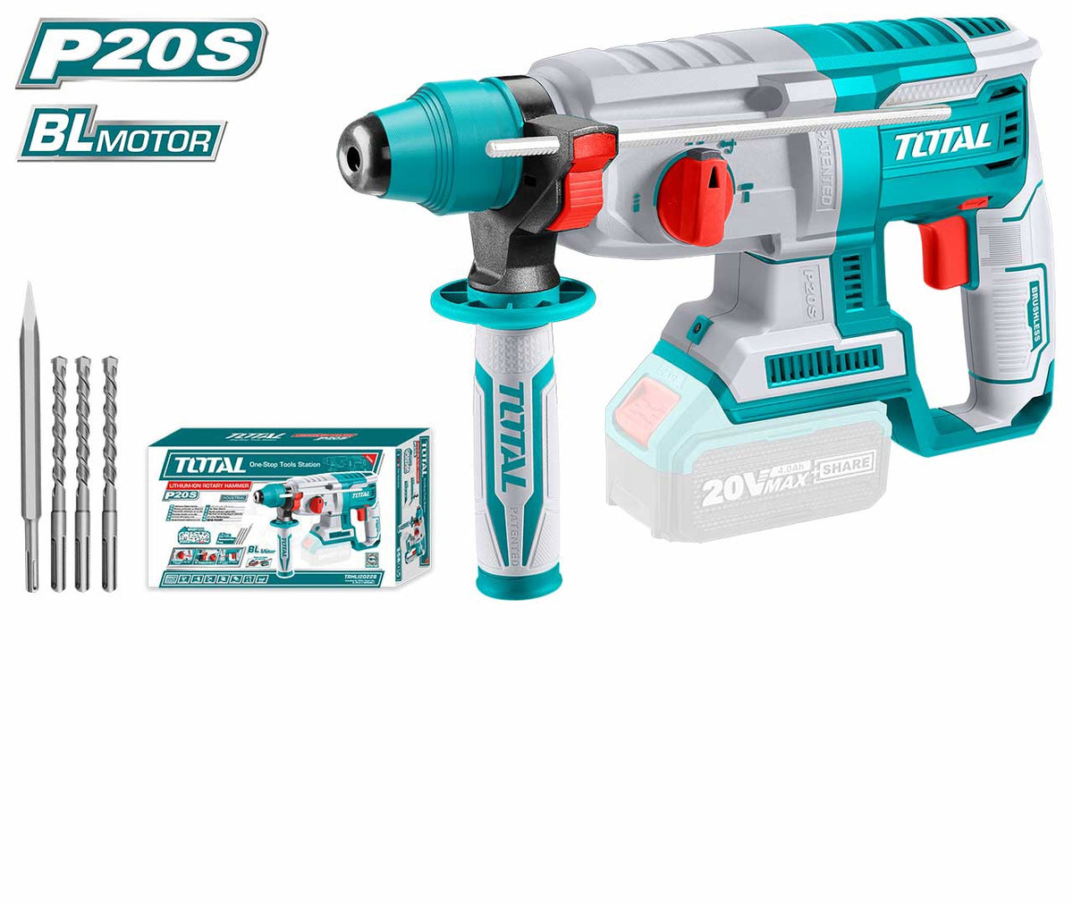 TOTAL Drill Gun TRHLI20228 Rotary Hammer 20V Lithium Ion