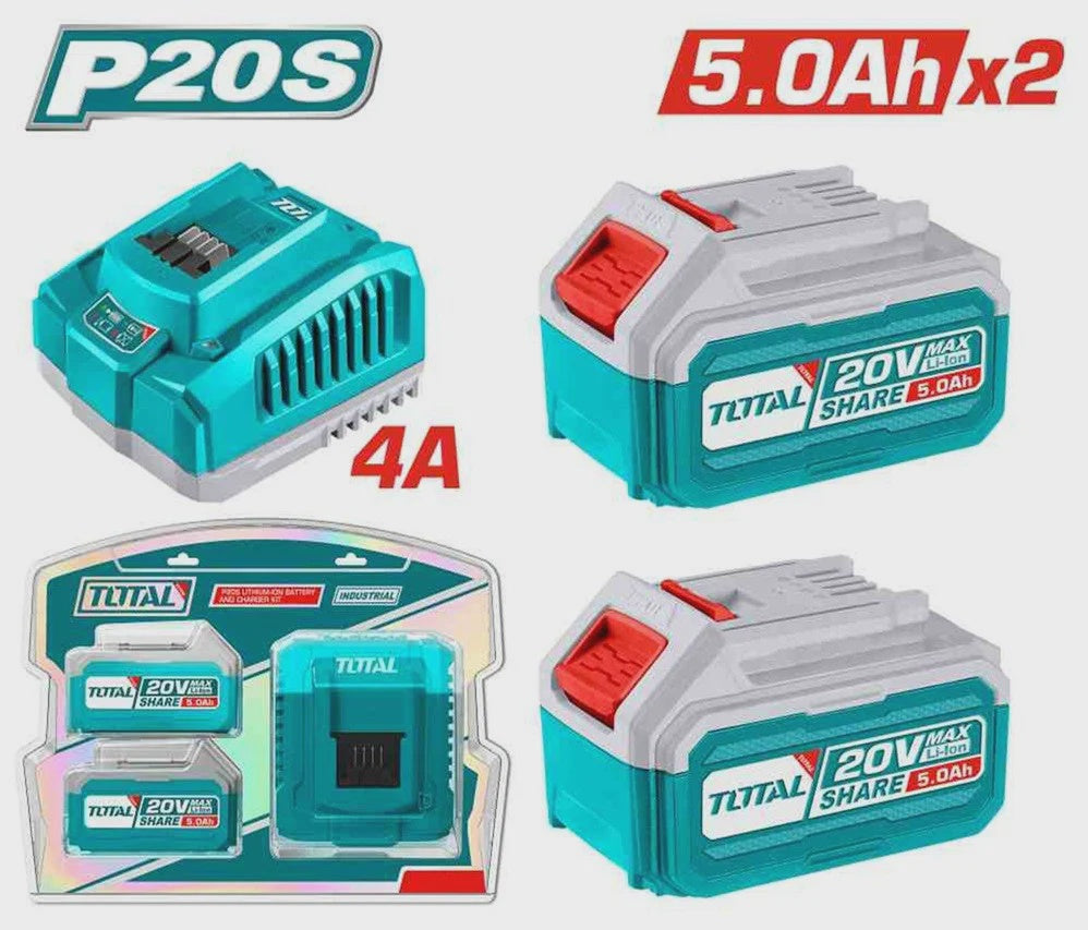TOTAL Battery Pack & Charger 3PCS Kit UTFBCPK2513 20V 5.0AH LITHIUM-ION