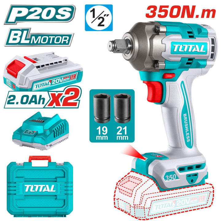 TOTAL Drill Gun UTIWLI2035 1/2" Impact Wrench 20V Lithium Ion