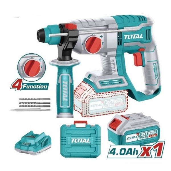 TOTAL Drill Gun UTRHLI202081 Rotary Hammer 20V 4AH Lithium Ion