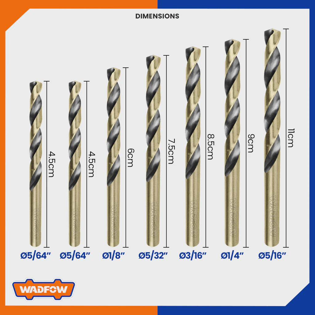 WADFOW Drill Bit 7PCS Set UWTD3K01 Hss Twist for Metal