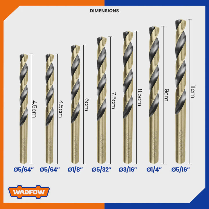WADFOW Drill Bit 7PCS Set UWTD3K01 Hss Twist for Metal