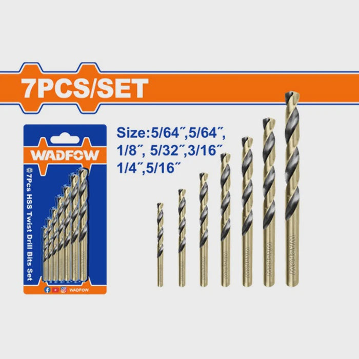 WADFOW Drill Bit 7PCS Set UWTD3K01 Hss Twist for Metal