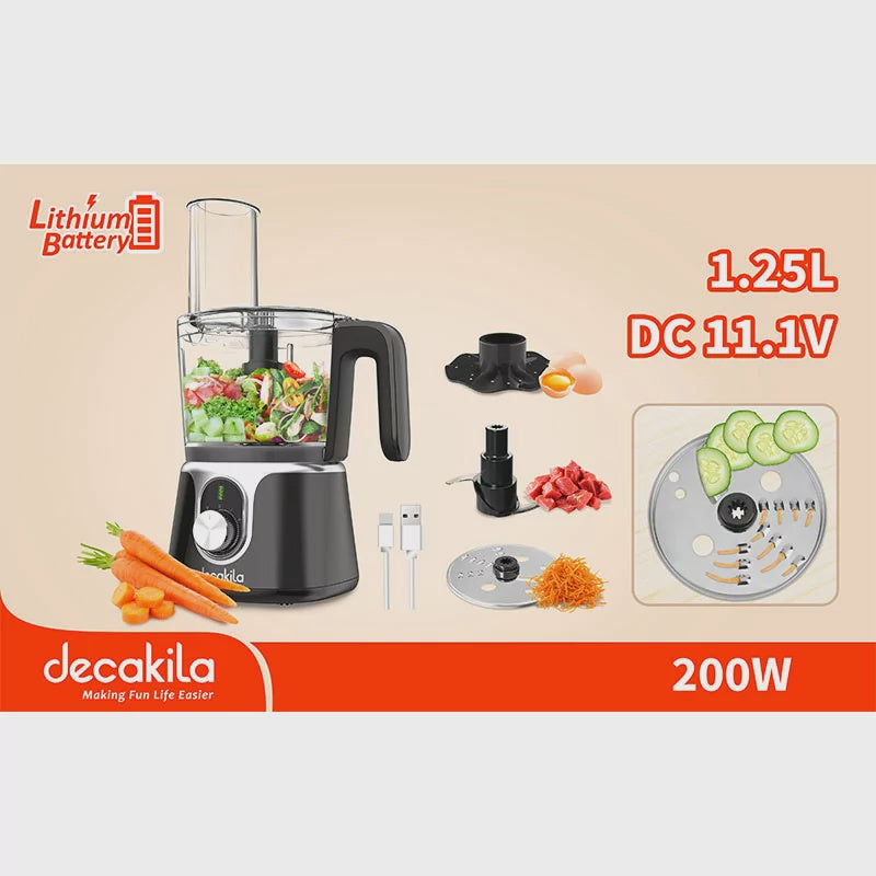 DECAKILA Food Processor Cordless KMMG005B 1.25L 200W Lithium Battery