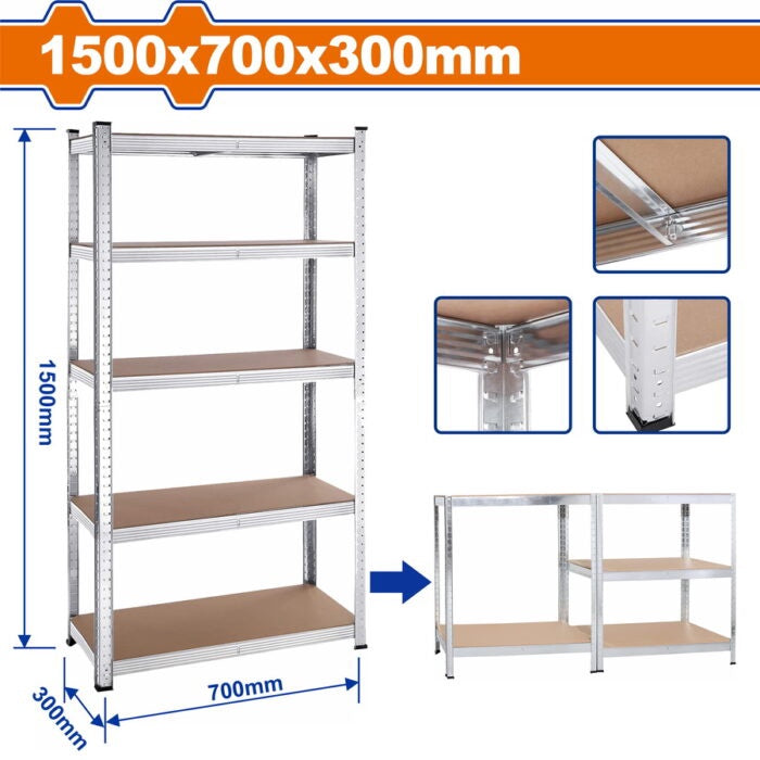 WADFOW Storage Shelves WTS1A73 5 Tier 1500X700X300MM