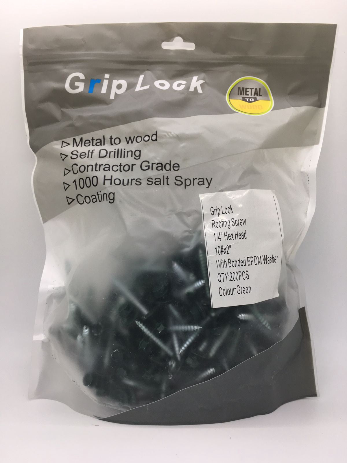 Screw Ind. 2" 10G Green METAL-WOOD 200PCS Pack Grip Lock