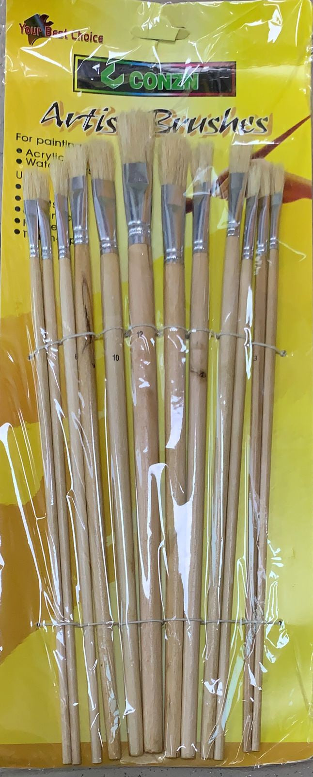 Artist Brush 12PCS Conzn Wood Handle Assorted Sizes