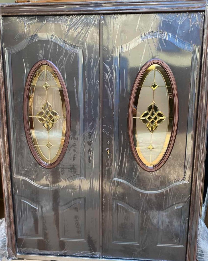 Door Metal Double Brown Yellow with Glass 2050X1500X50MM KMH-008
