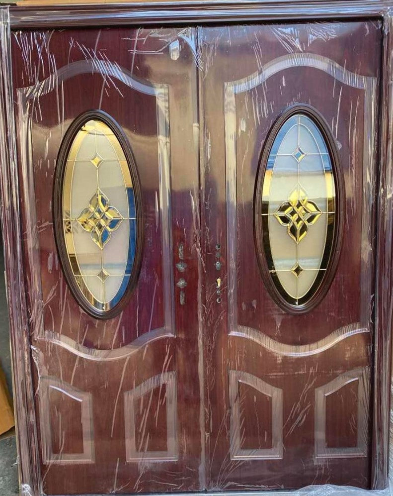 Door Metal Double Heavy Copper with Glass 2050X1500X50MM KMH-008