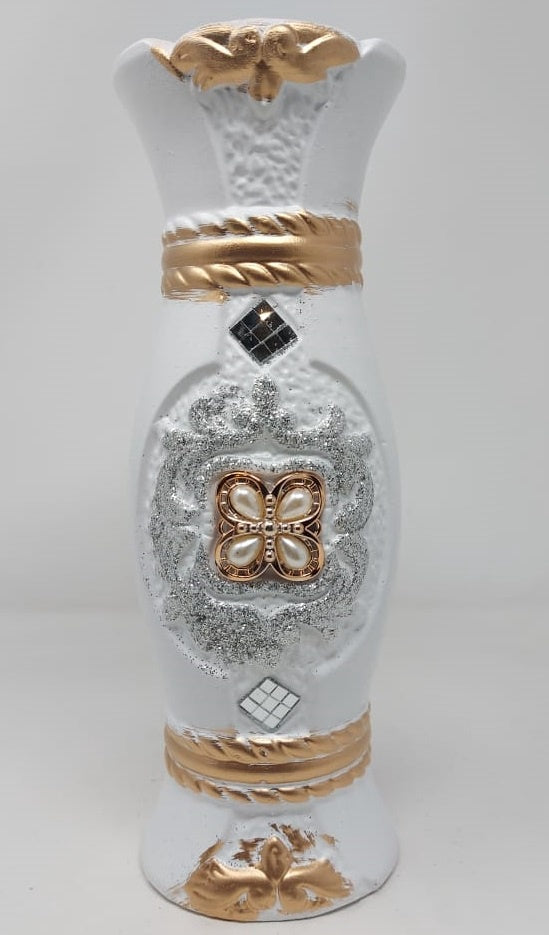 Vase 12" V167 White & Gold